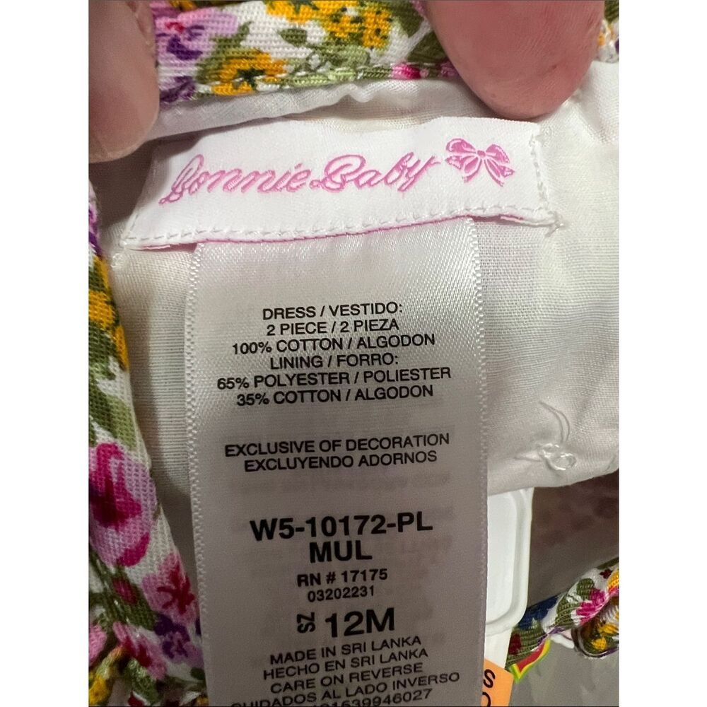 Bonnie Baby Pink floral long sleeve smocked dress with diaper cover size 12 m - Picture 12 of 13